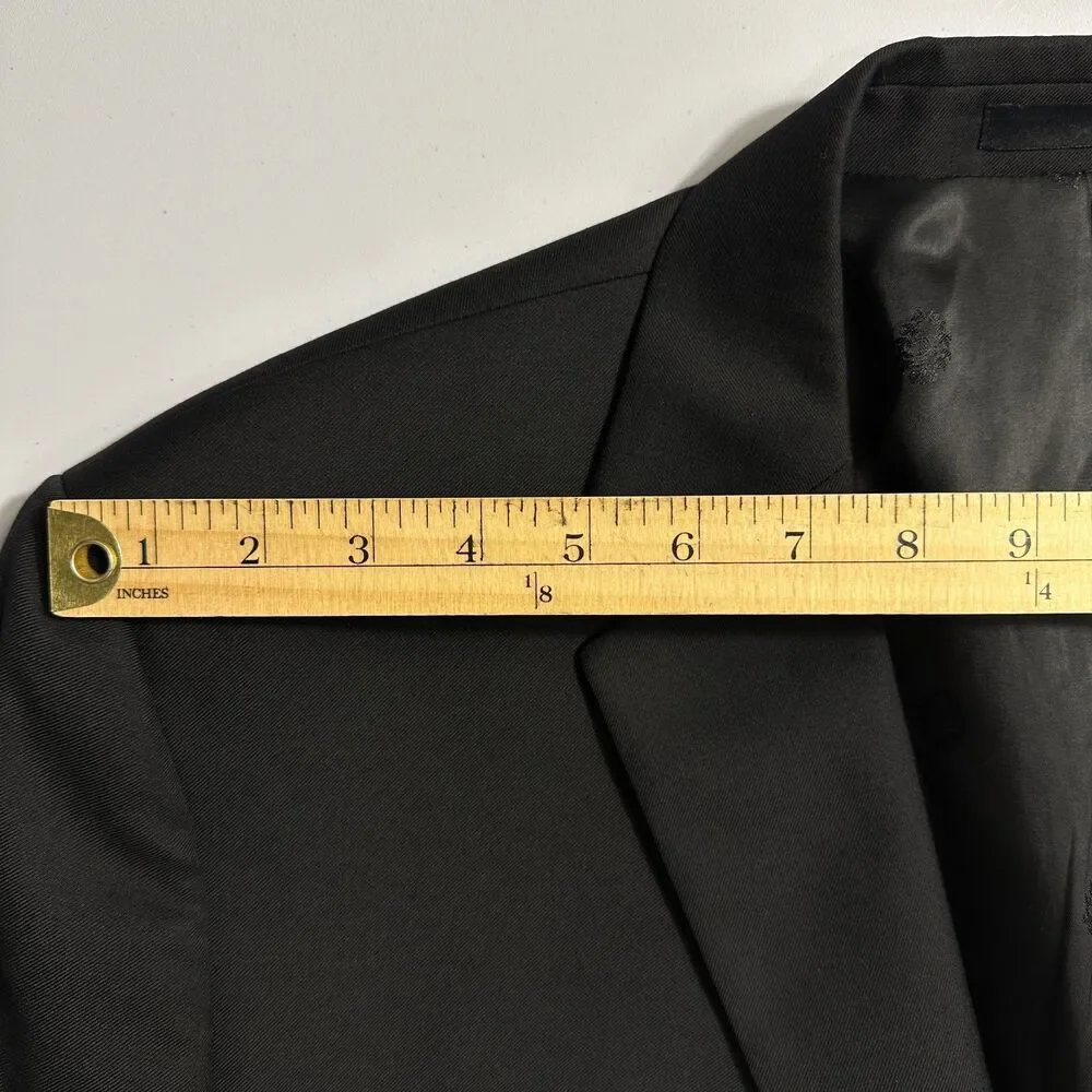 RALPH LAUREN Mens Blazer 50R Sport Coat 2-Button Suit Jacket Black Stretch Wool